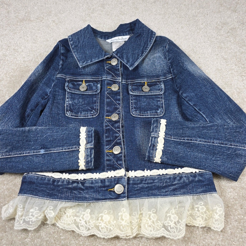 Chasing Fireflies Girls Denim‎ Jacket Lace Trim Ruffle Bottom Blue Size 8